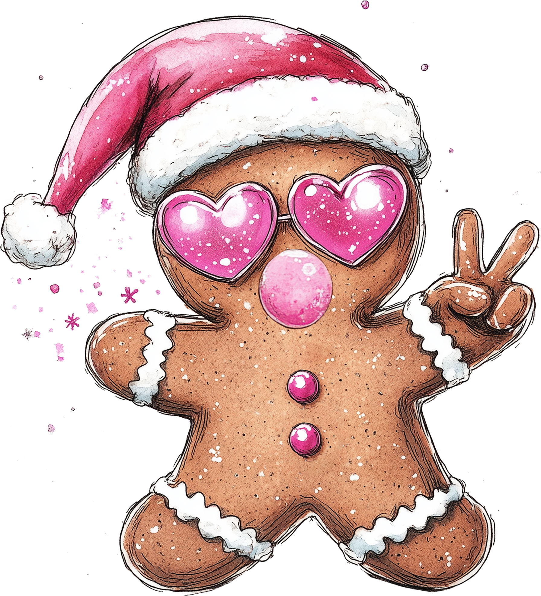 Pink Gingerbread Man - Christmas Ready to Press DTF Transfer