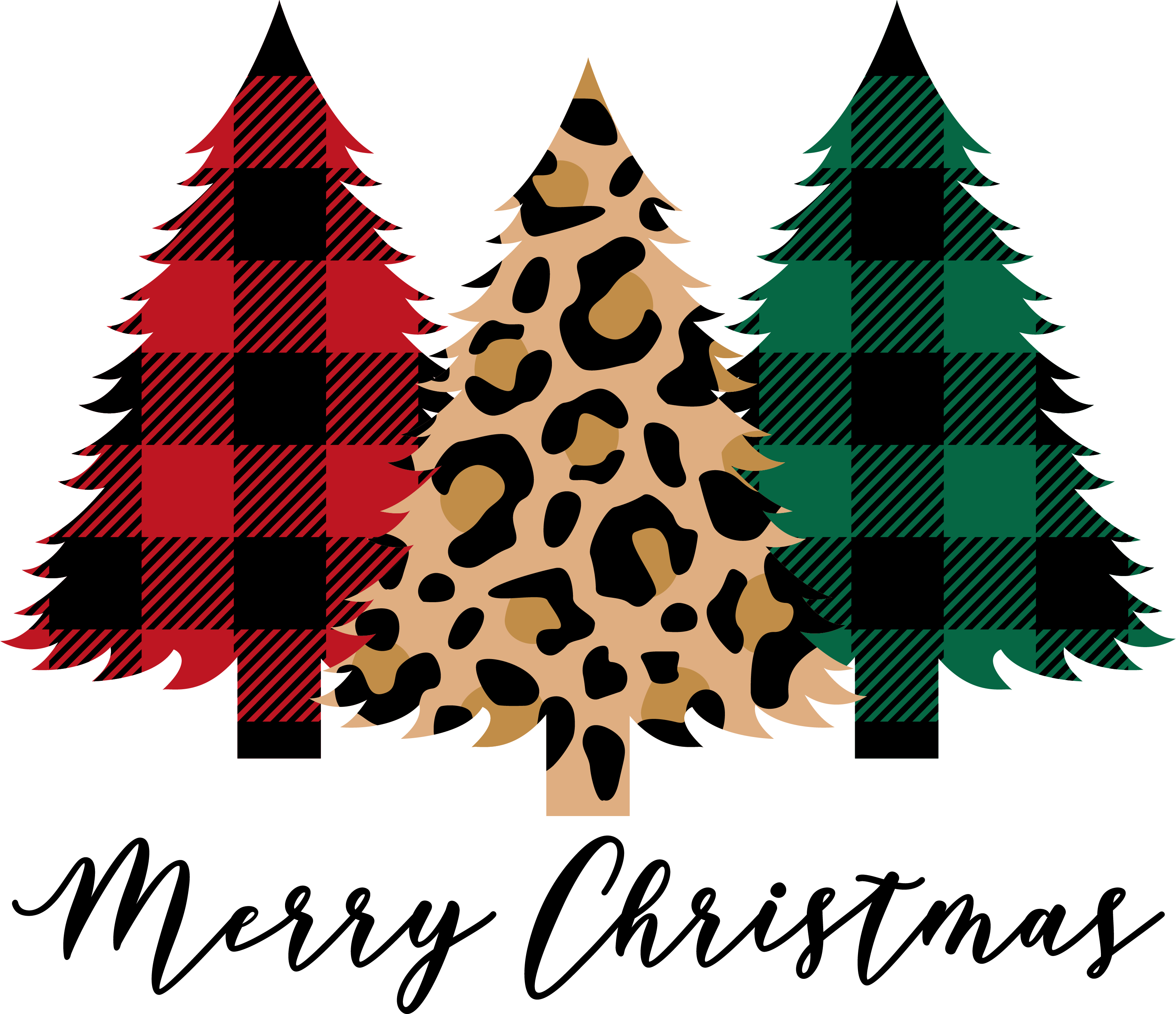 Merry Christmas Plaid And Leopard Trees - Christmas Ready to Press DTF Transfer
