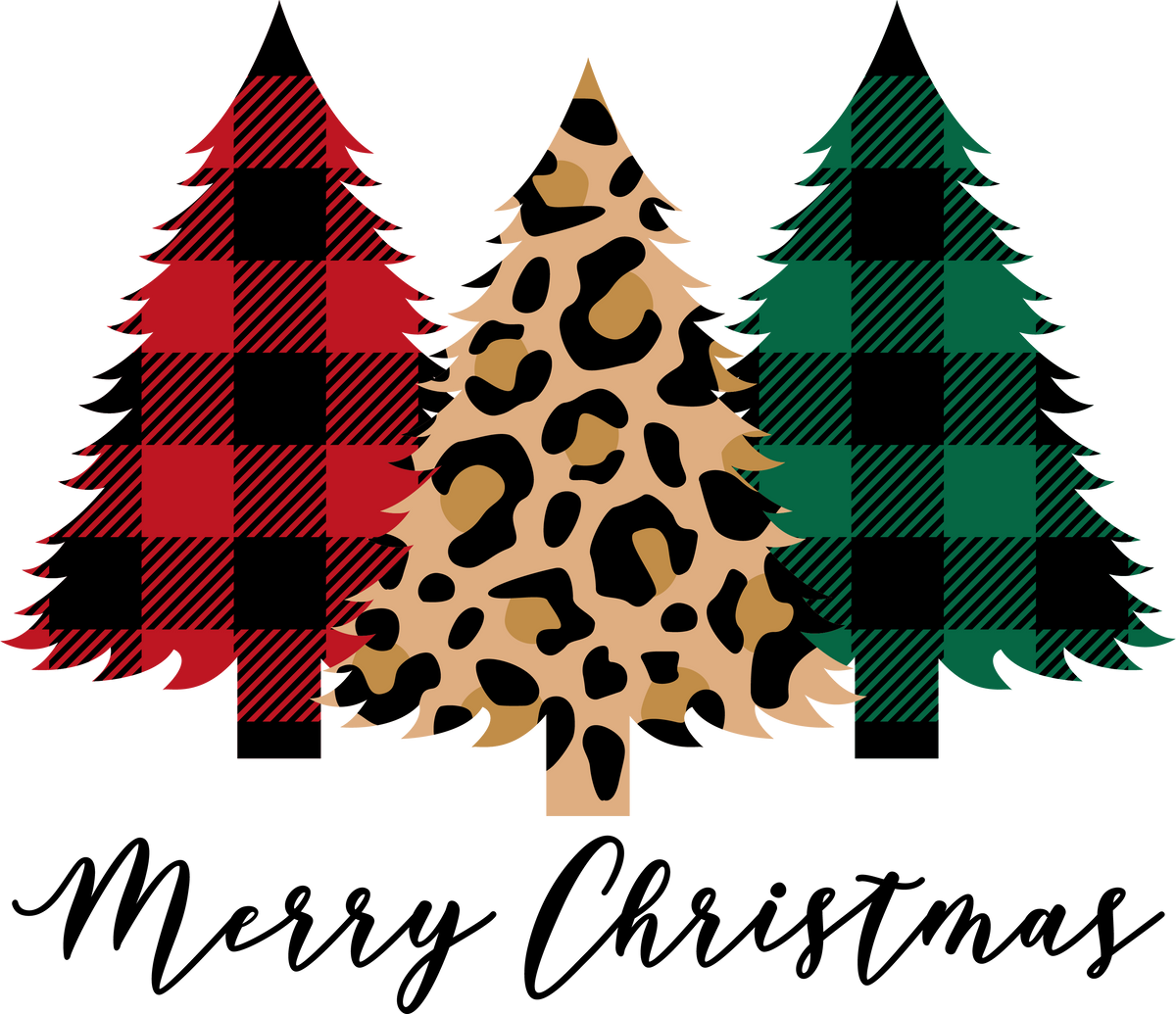 Merry Christmas Plaid And Leopard Trees - Christmas Ready to Press DTF Transfer
