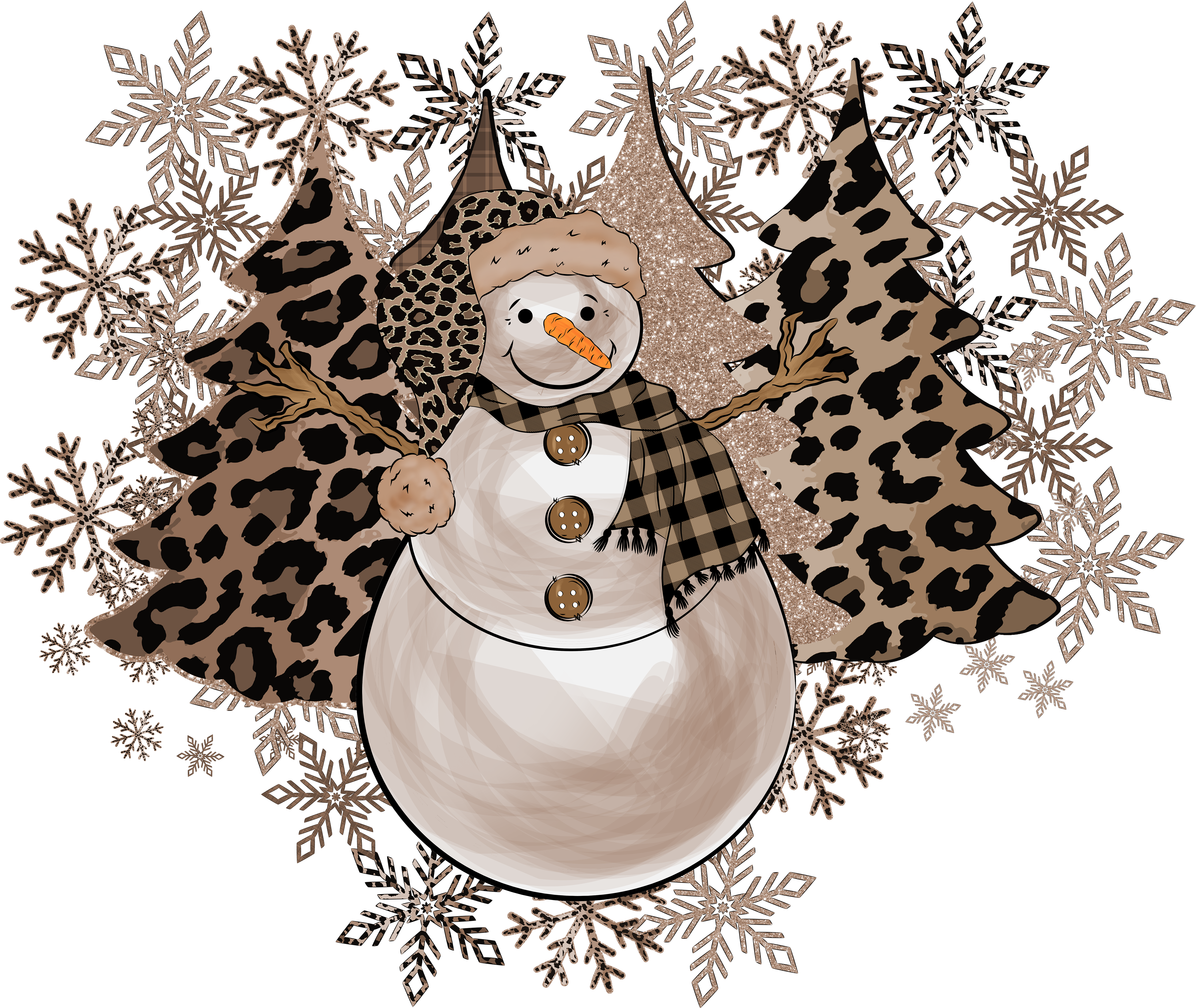 Christmas Leopard Trees And Snowman - Christmas Ready to Press DTF Transfer