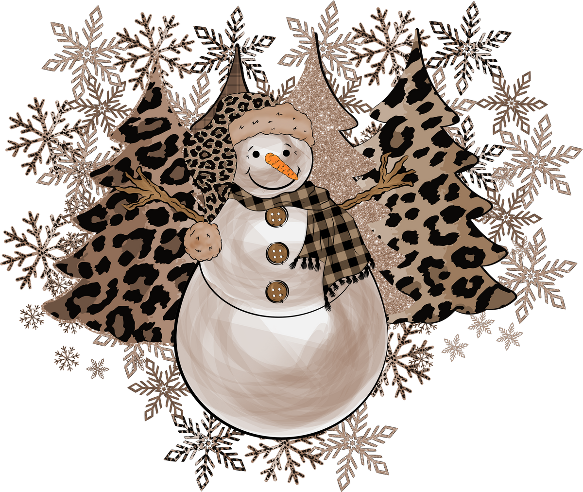 Christmas Leopard Trees And Snowman - Christmas Ready to Press DTF Transfer
