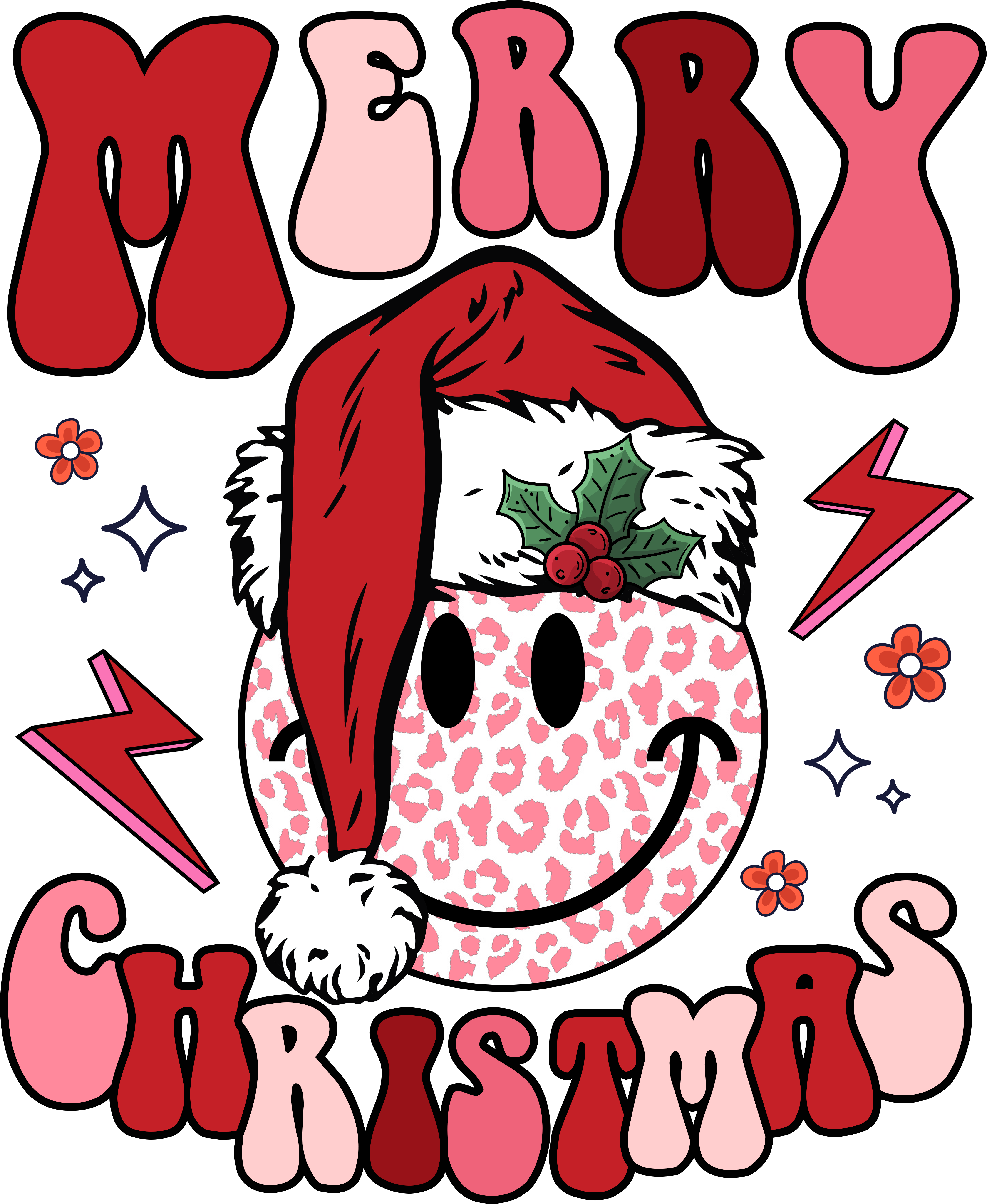 Merry Christmas Leopard Face Smile - Christmas Ready to Press DTF Transfer