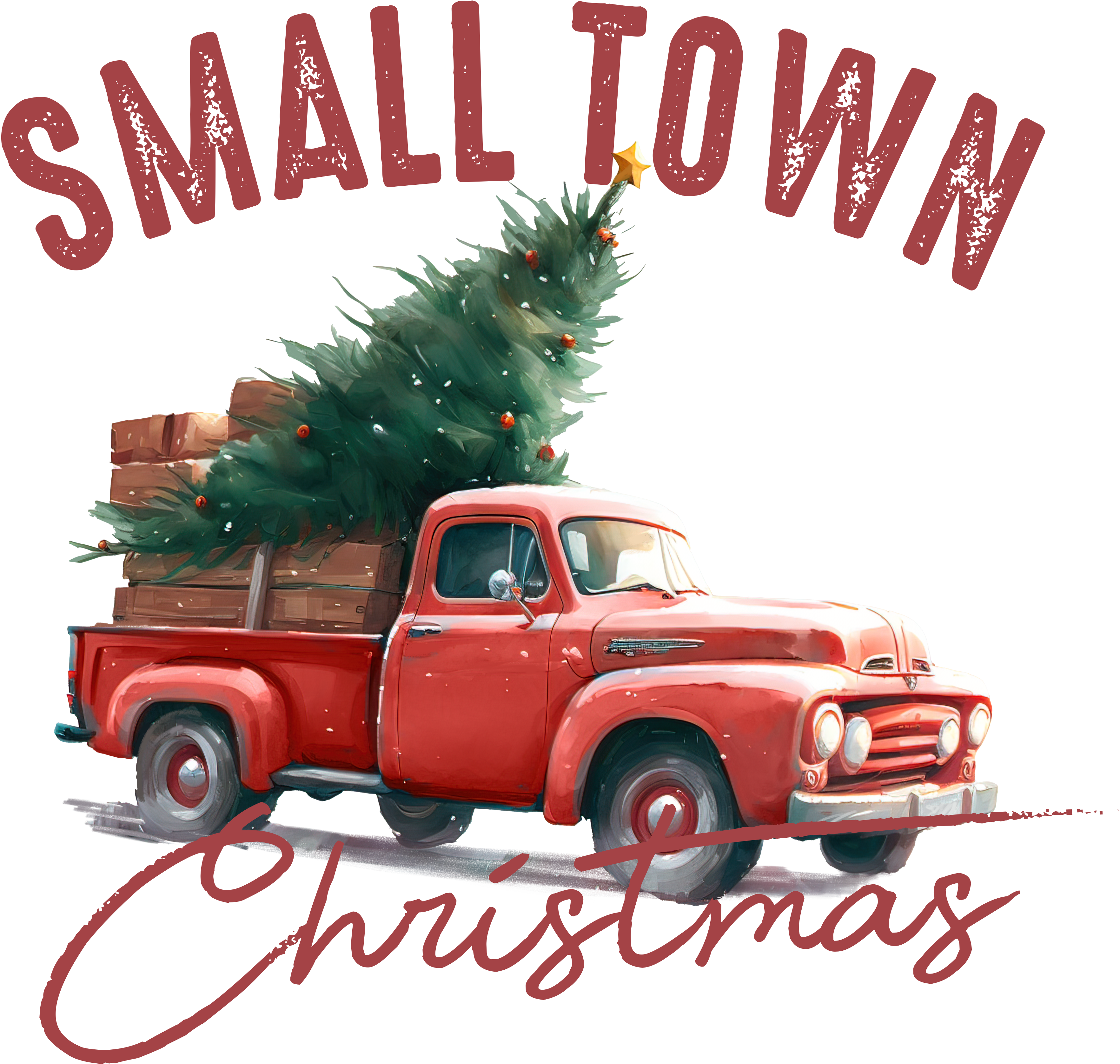 Small Town Christmas Red Car - Christmas Ready to Press DTF Transfer