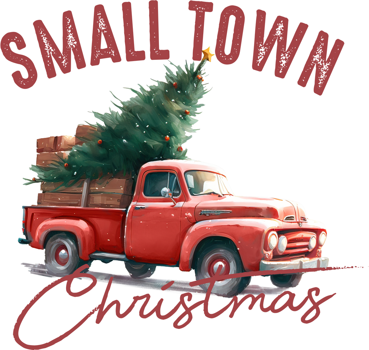 Small Town Christmas Red Car - Christmas Ready to Press DTF Transfer