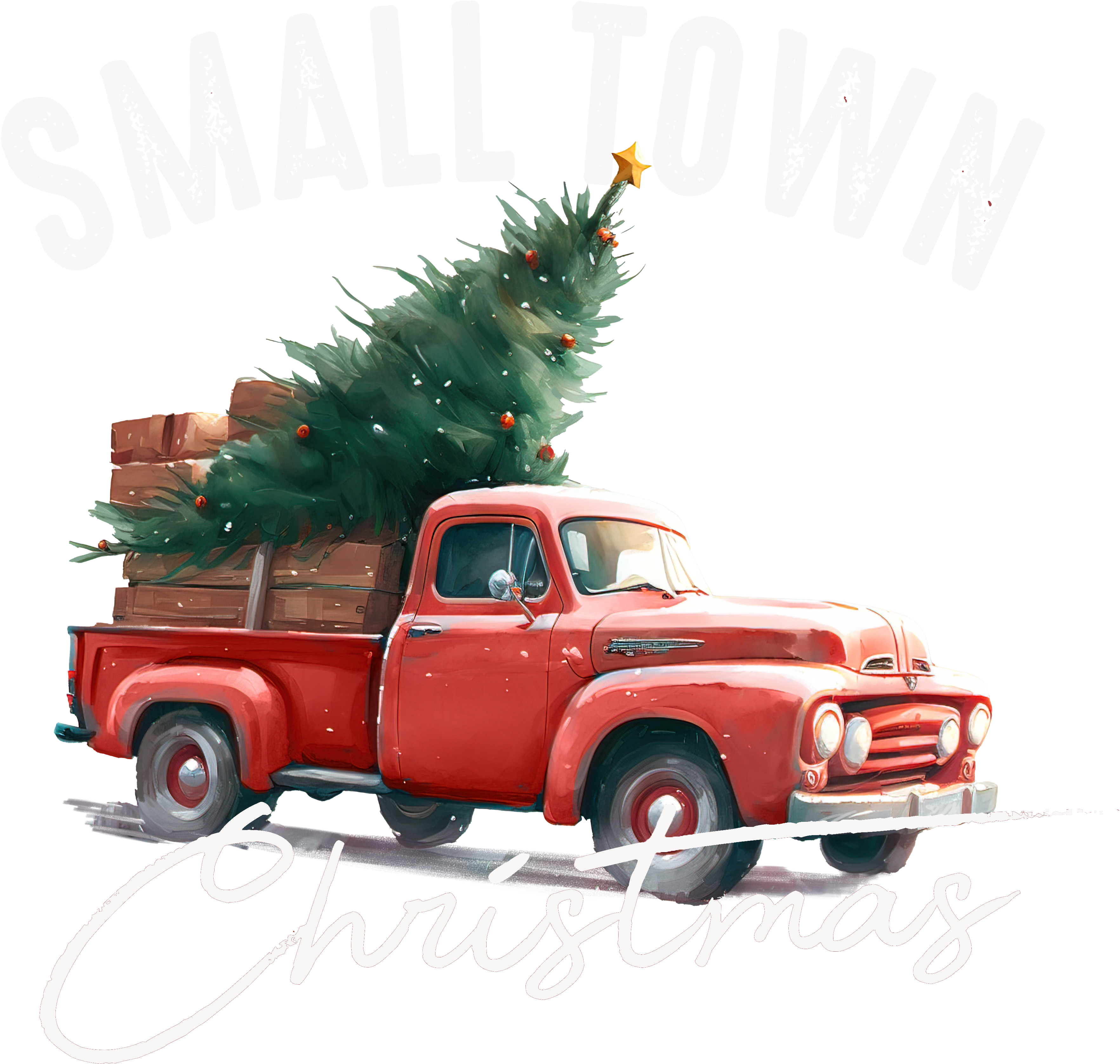 Small Town Christmas Red Car - Christmas Ready to Press DTF Transfer