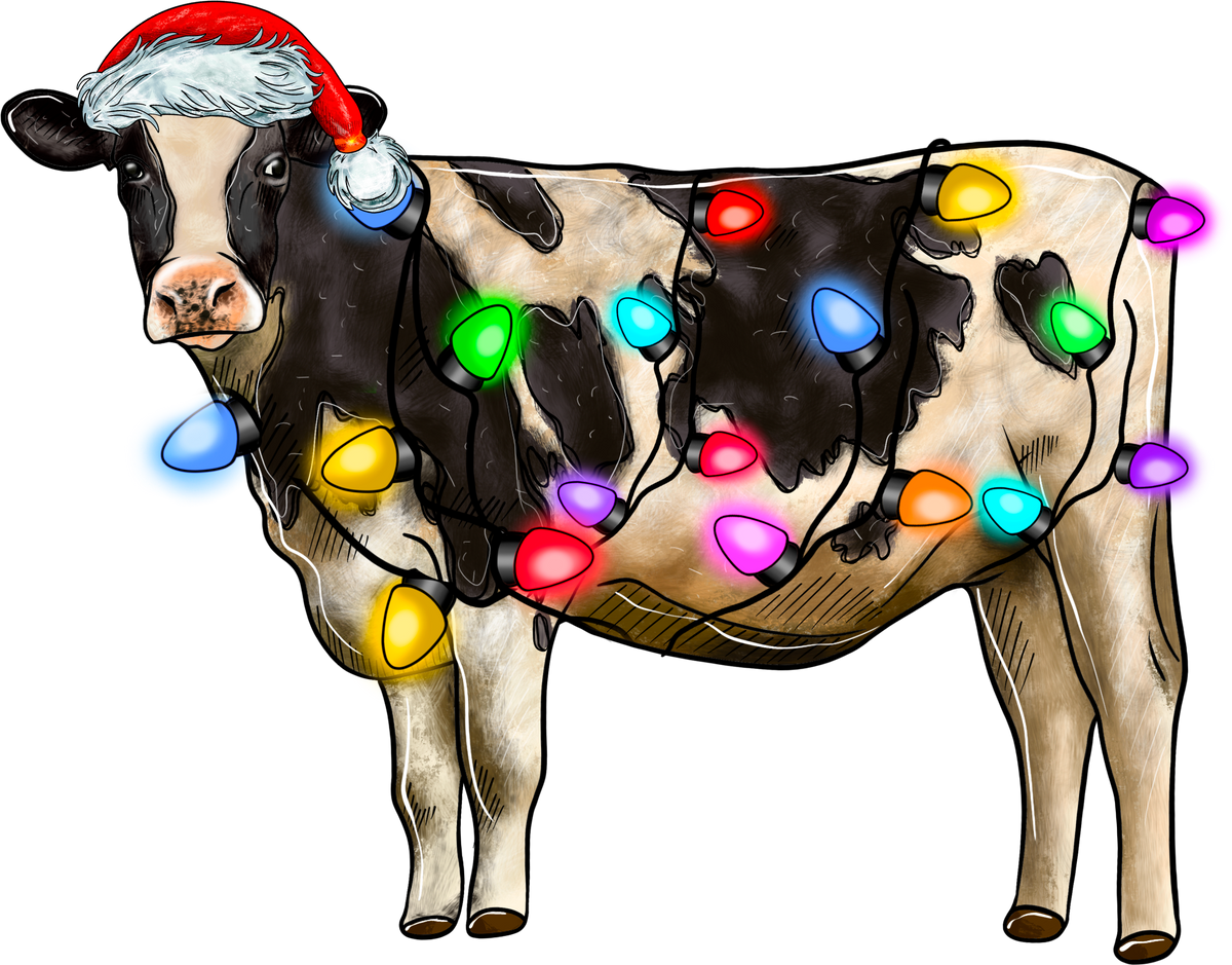 Christmas Light Cow- Christmas Ready to Press DTF Transfer
