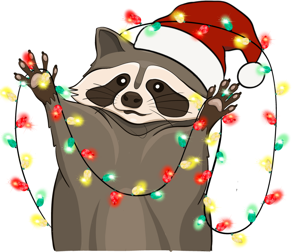 Christmas Lights Racoon - Christmas Ready to Press DTF Transfer