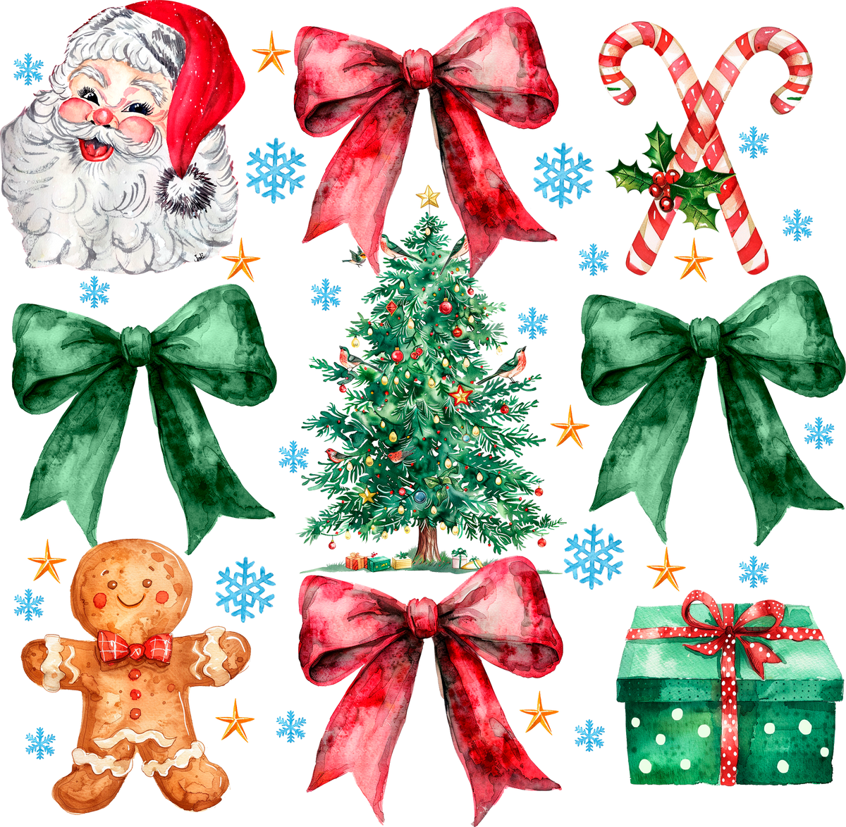 Retro Coquette Bow Tree Santa - Christmas Ready to Press DTF Transfer