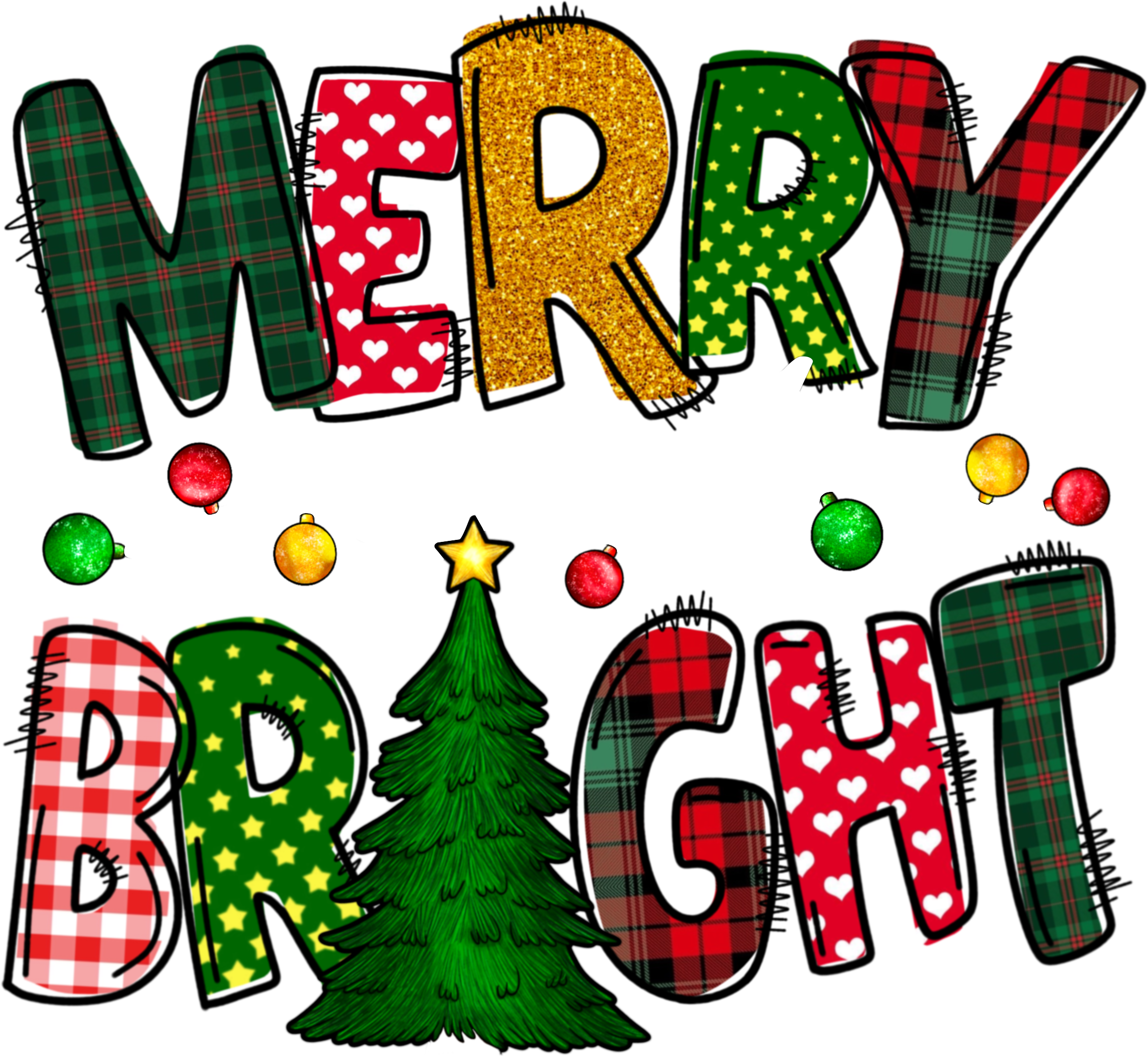 Merry And Bright - Christmas Ready to Press DTF Transfer