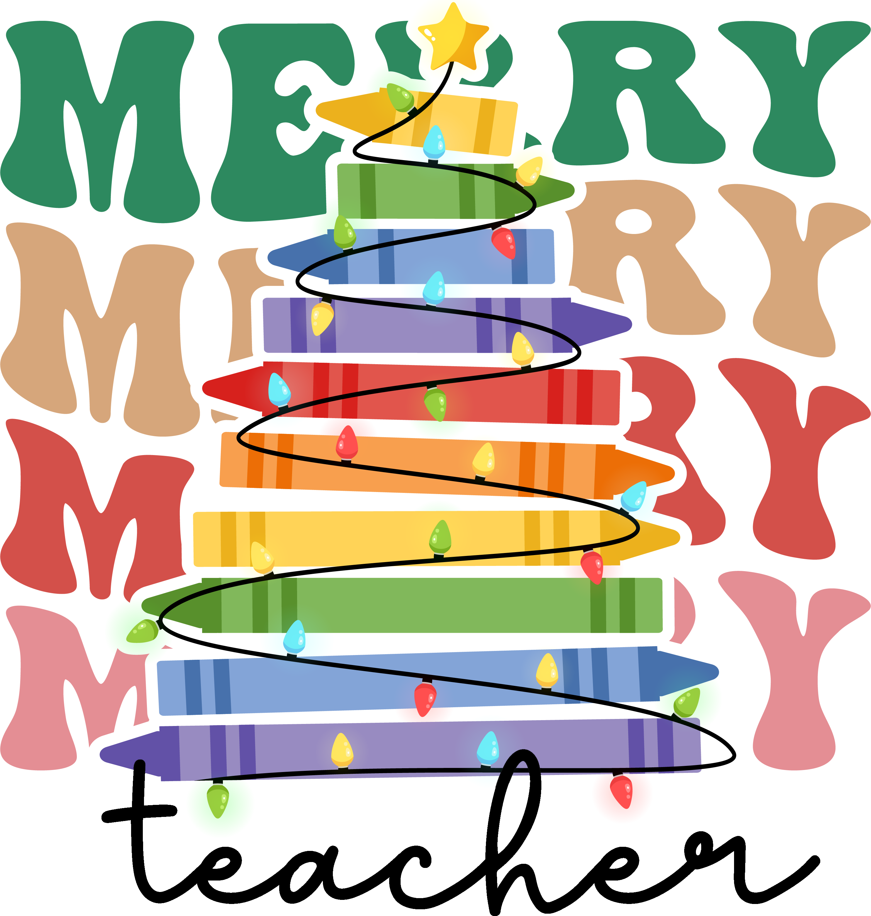 Merry Teacher - Christmas Ready to Press DTF Transfer