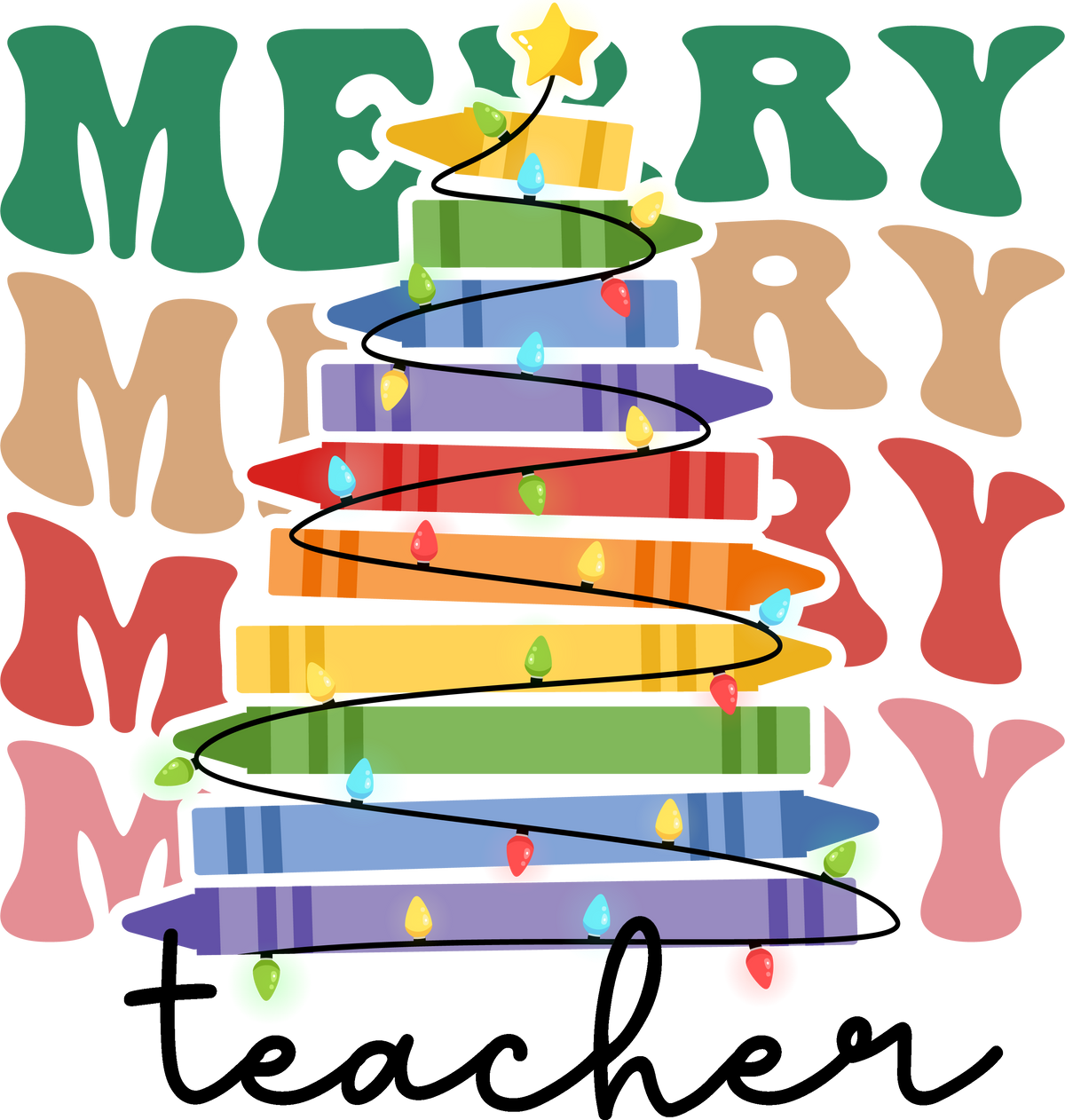 Merry Teacher - Christmas Ready to Press DTF Transfer