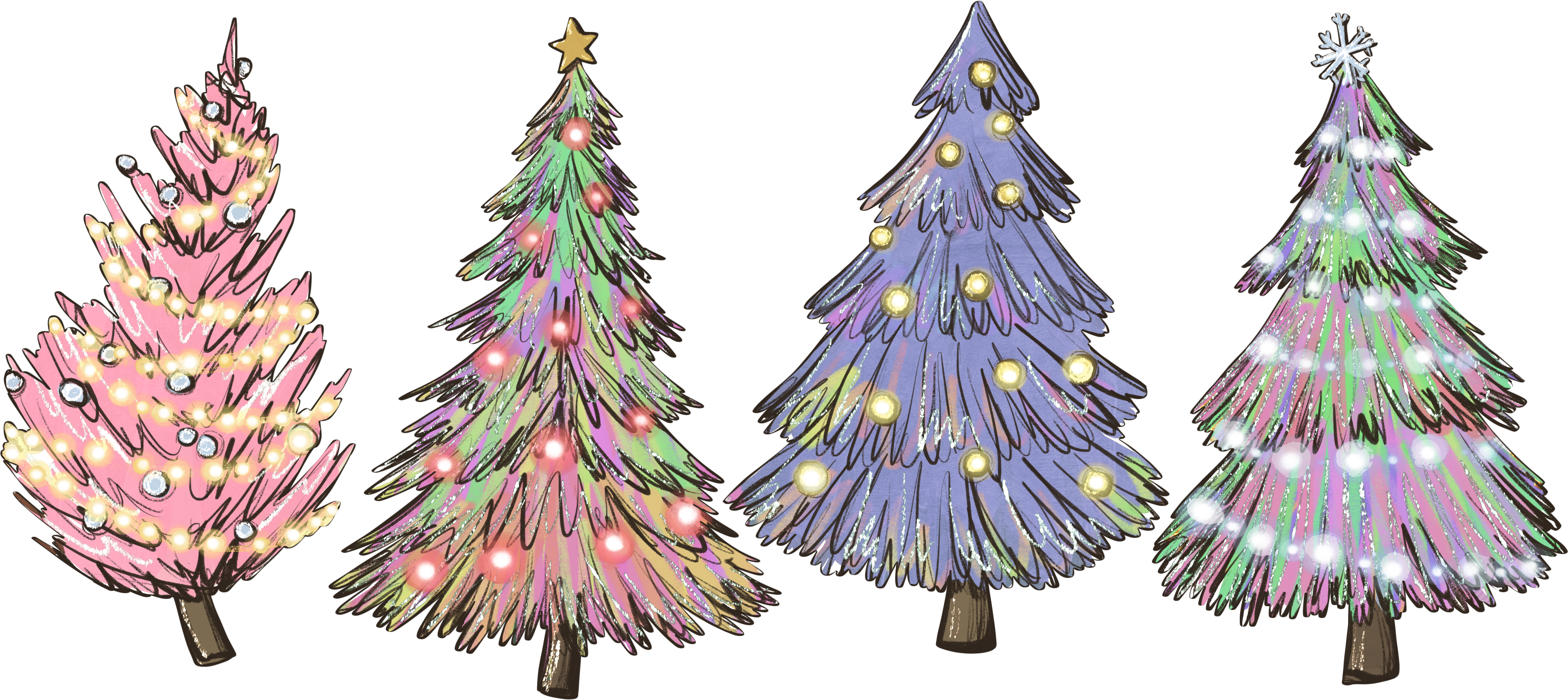 Colorful Christmas Trees - Christmas Ready to Press DTF Transfer
