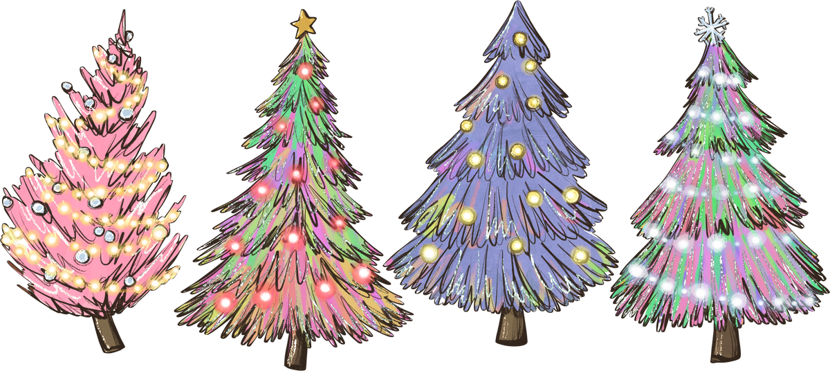 Colorful Christmas Trees - Christmas Ready to Press DTF Transfer