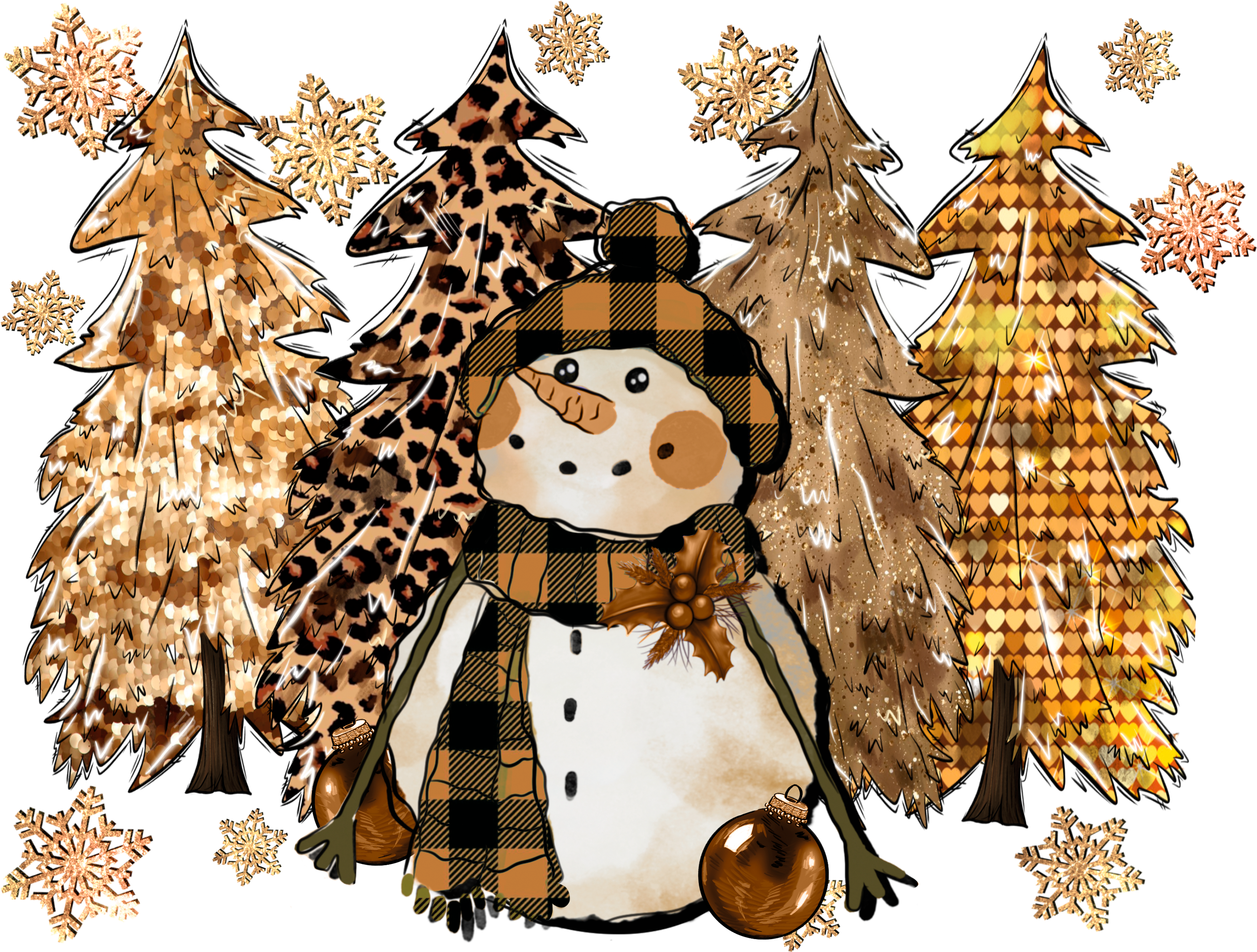 Snowman With Christmas Trees - Christmas Ready to Press DTF Transfer