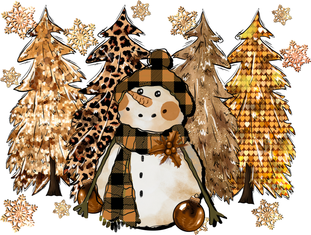 Snowman With Christmas Trees - Christmas Ready to Press DTF Transfer