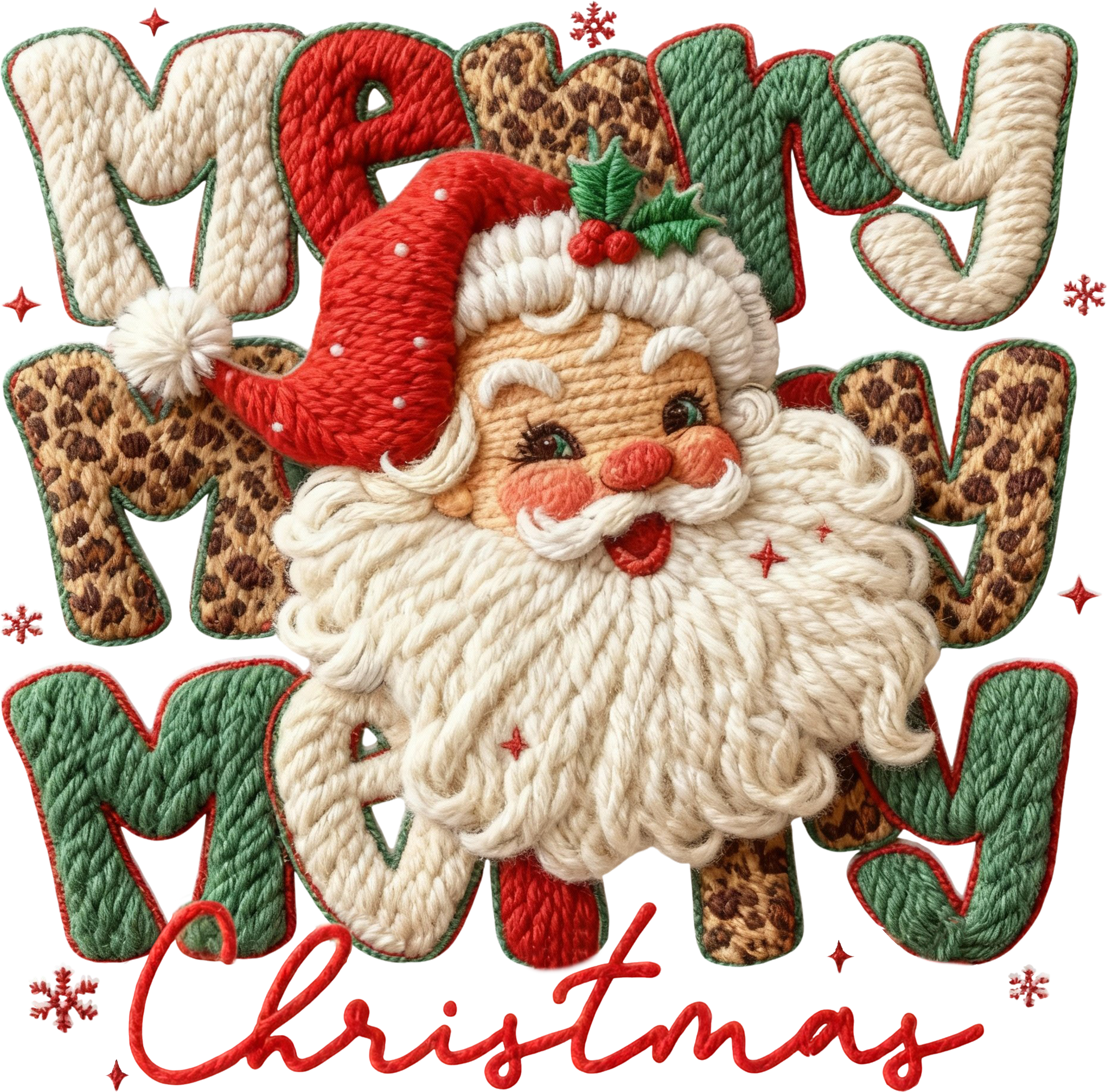 Faux Yarn Merry Christmas Santa - Christmas Ready to Press DTF Transfer