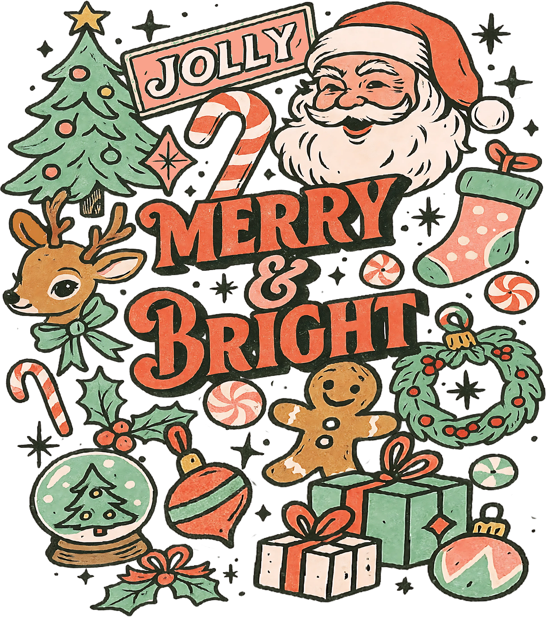 Merry And Bright - Christmas Ready to Press DTF Transfer