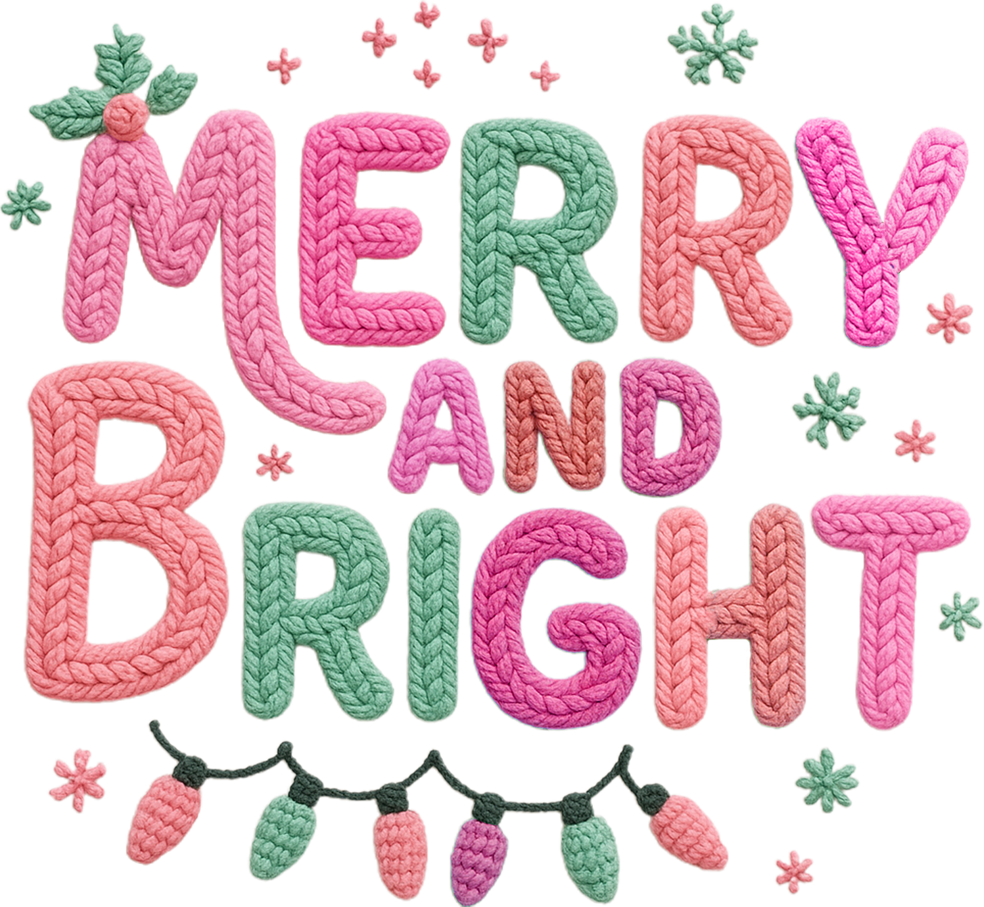Faux Yarn Merry And Bright - Christmas Ready to Press DTF Transfer