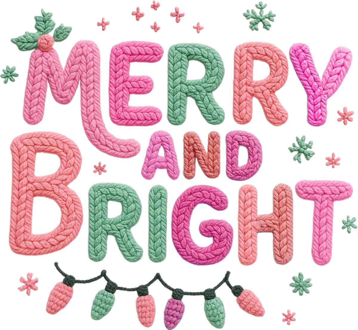 Faux Yarn Merry And Bright - Christmas Ready to Press DTF Transfer
