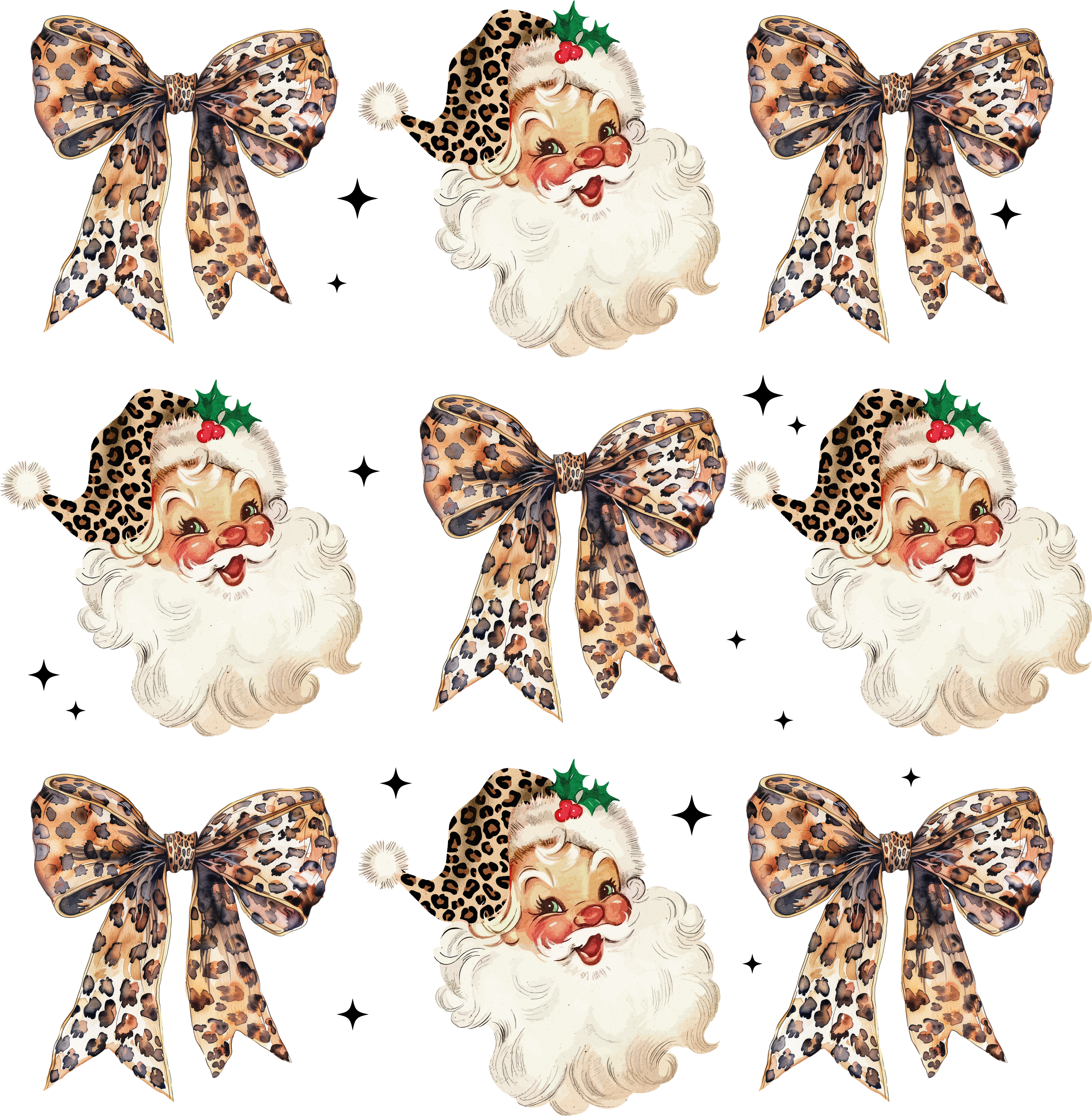 Santa Leopard Bow - Christmas Ready to Press DTF Transfer