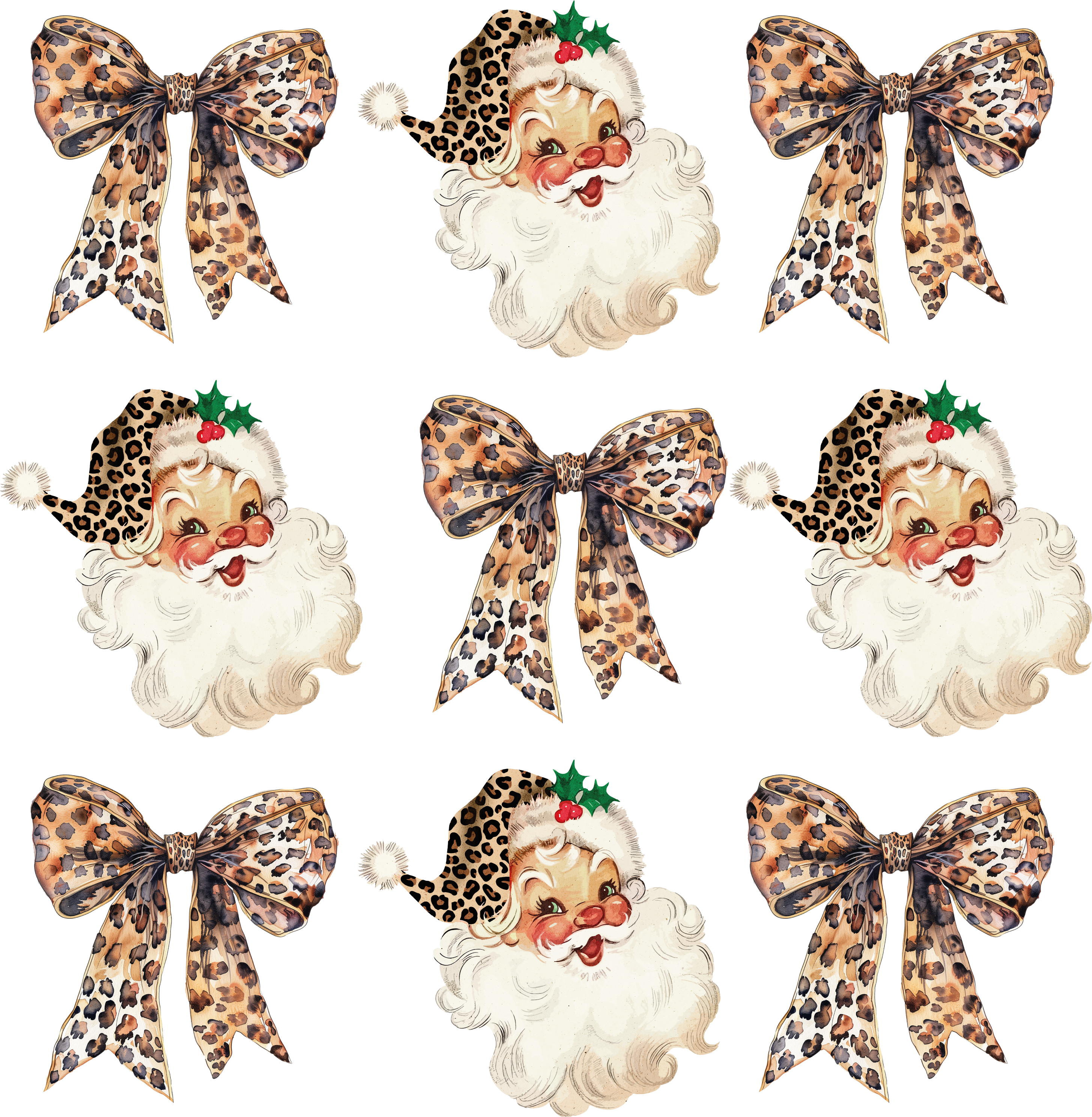 Santa Leopard Bow - Christmas Ready to Press DTF Transfer