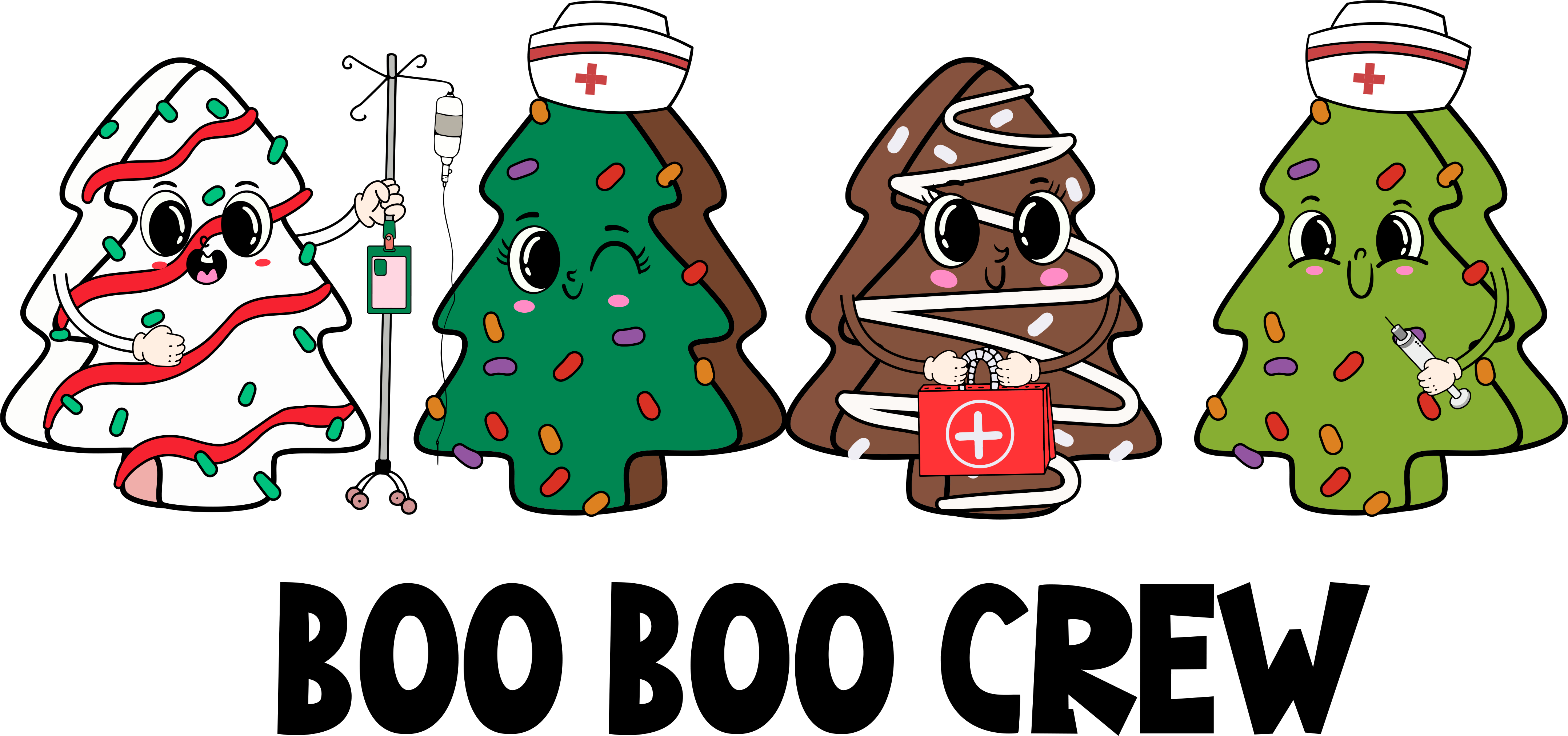 Nurse Boo Boo Crew Christmas Tree Cake - Christmas Ready to Press DTF Transfer