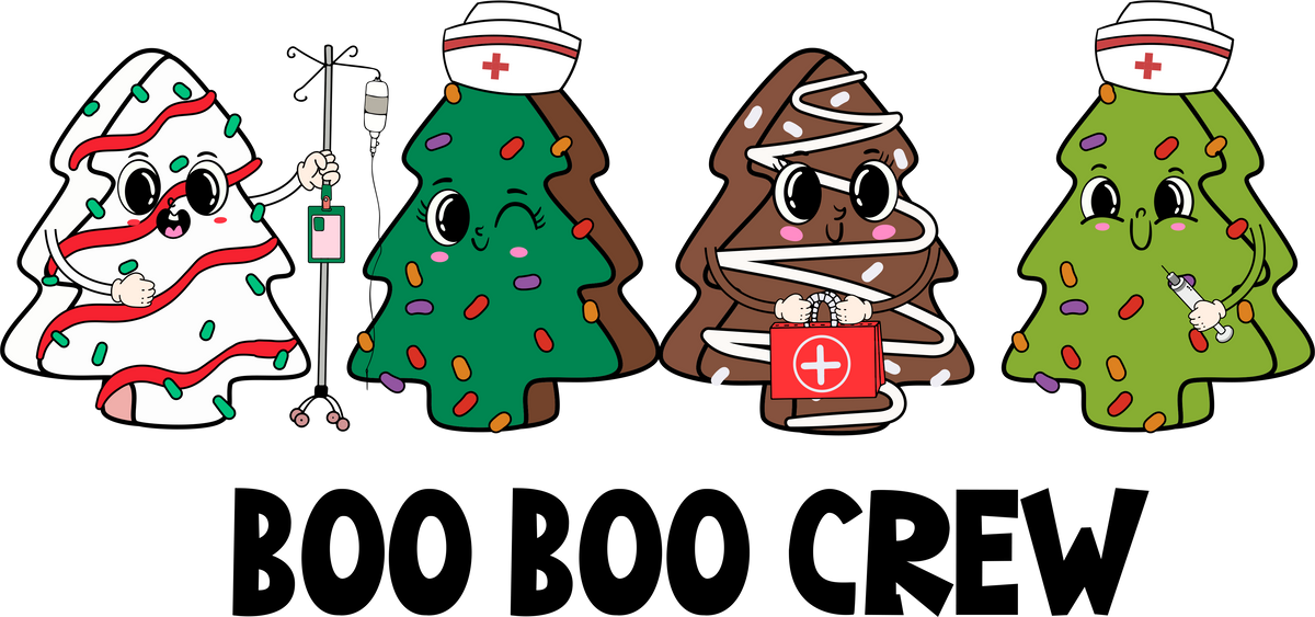 Nurse Boo Boo Crew Christmas Tree Cake - Christmas Ready to Press DTF Transfer