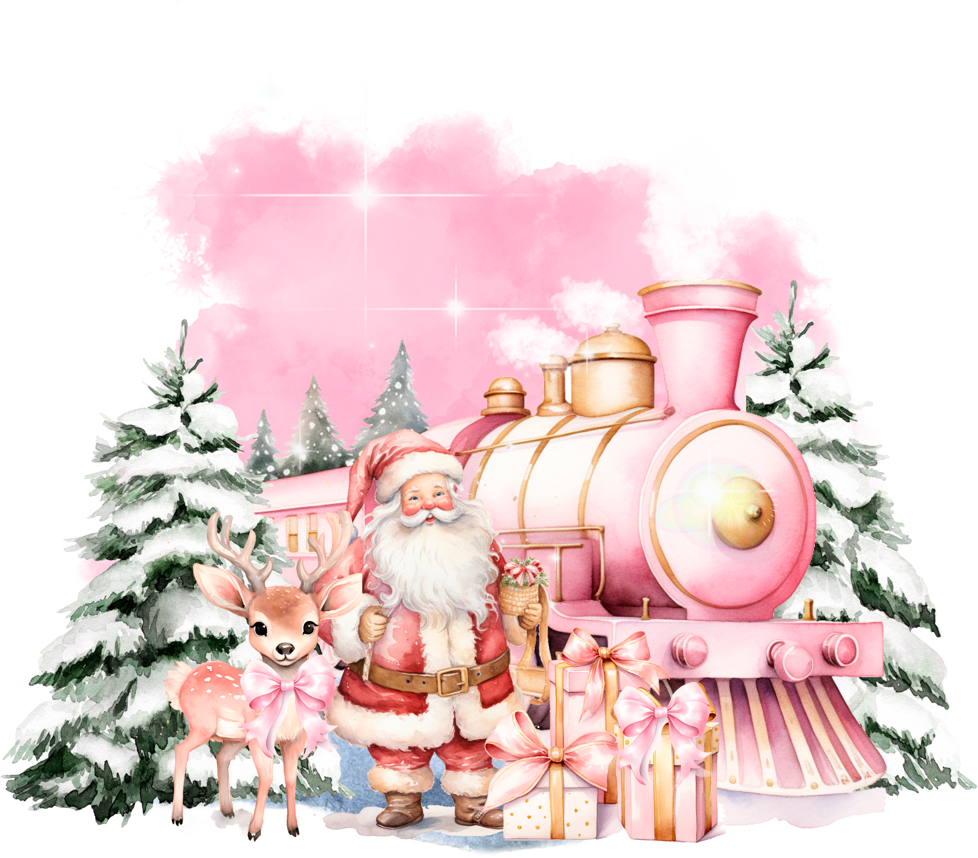 Pink Santa Snowman Train - Christmas Ready to Press DTF Transfer