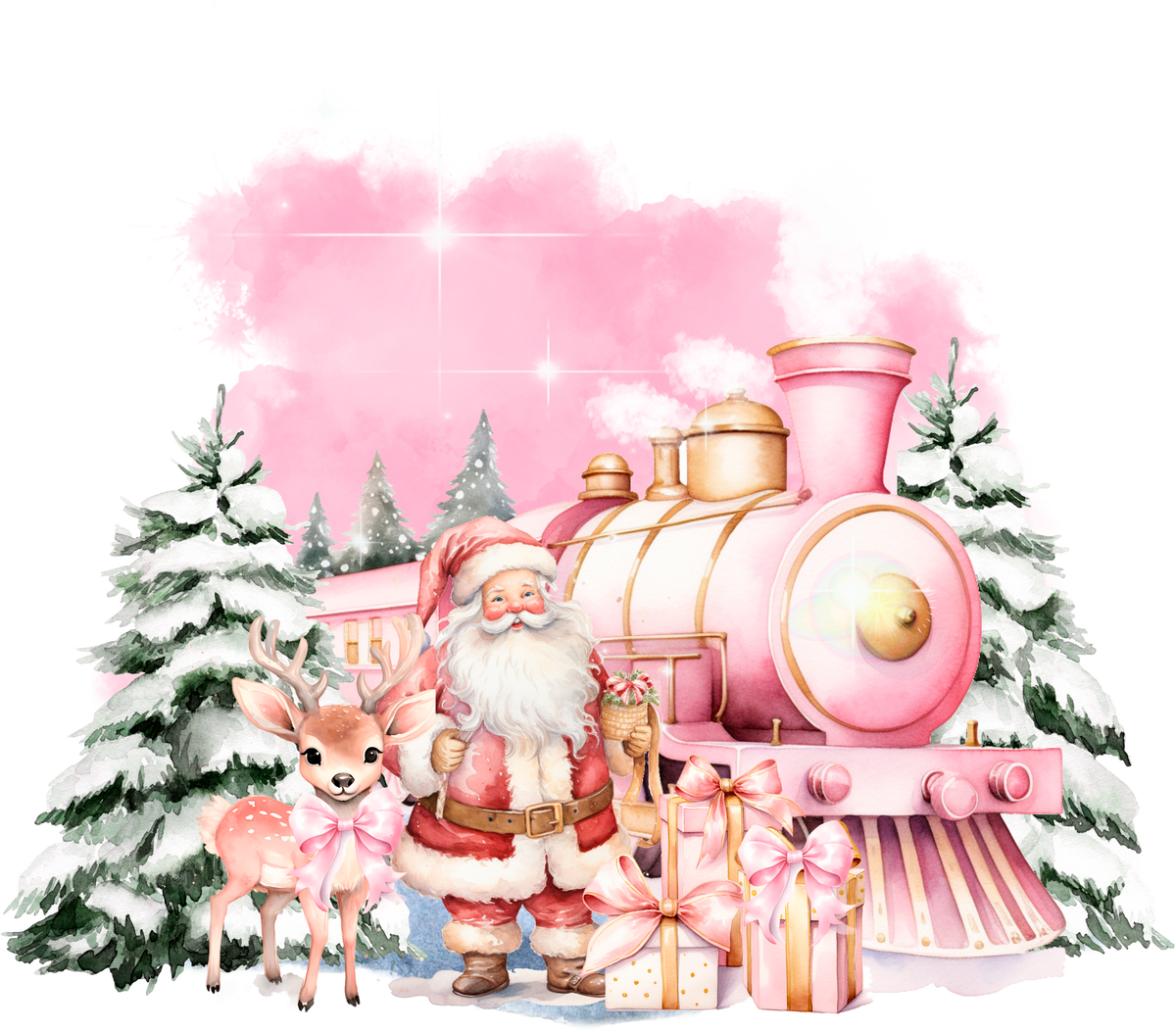 Pink Santa Snowman Train - Christmas Ready to Press DTF Transfer