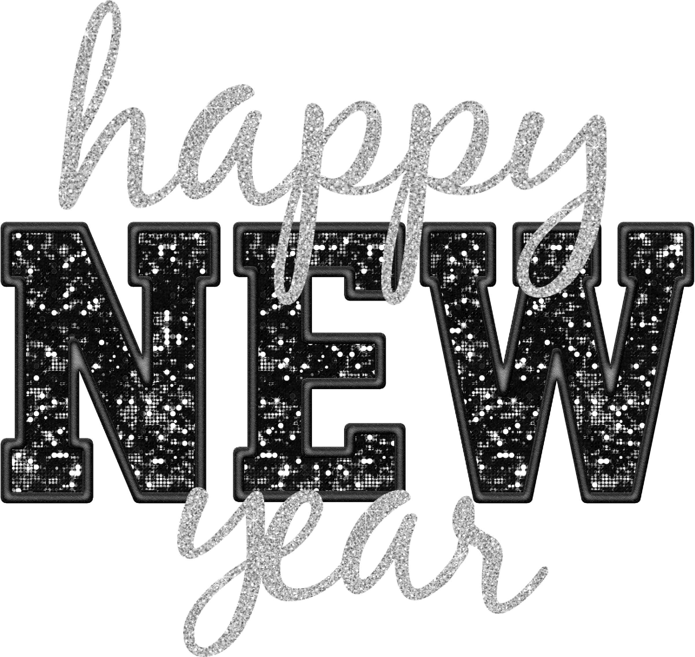 Glitter Happy New Year - Christmas Ready to Press DTF Transfer