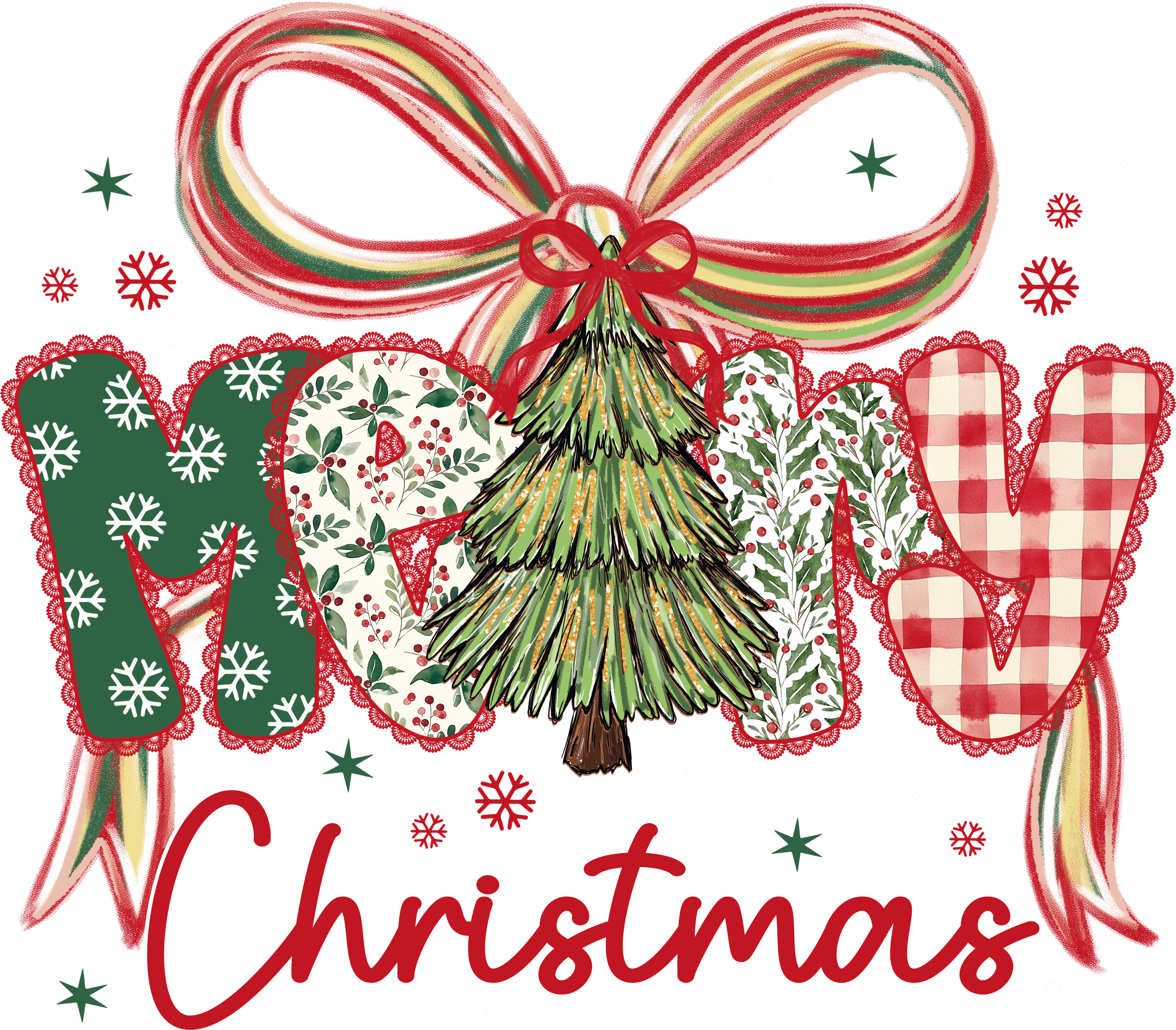 Preppy Lace Merry Christmas Tree - Christmas Ready to Press DTF Transfer