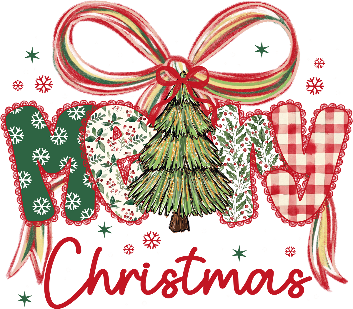 Preppy Lace Merry Christmas Tree - Christmas Ready to Press DTF Transfer