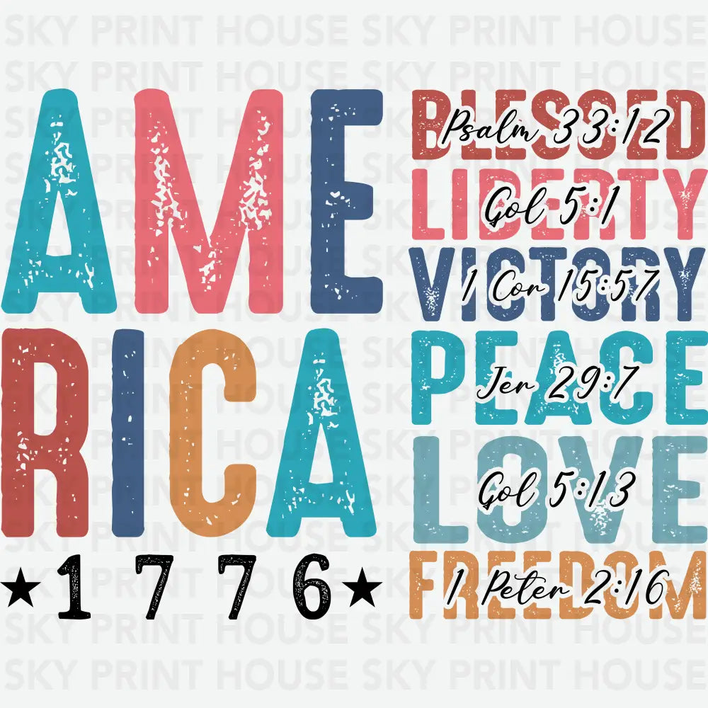 America 1776 4th of July Ready to Press DTF Transfer
