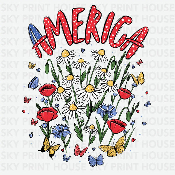 America Wildflowers - 4th of July Ready to Press DTF Transfer