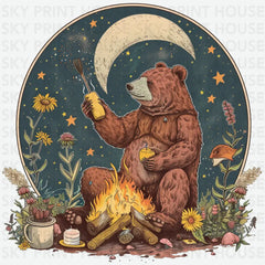 Bear Campfire Marshmallow Camping Ready to Press DTF Transfer
