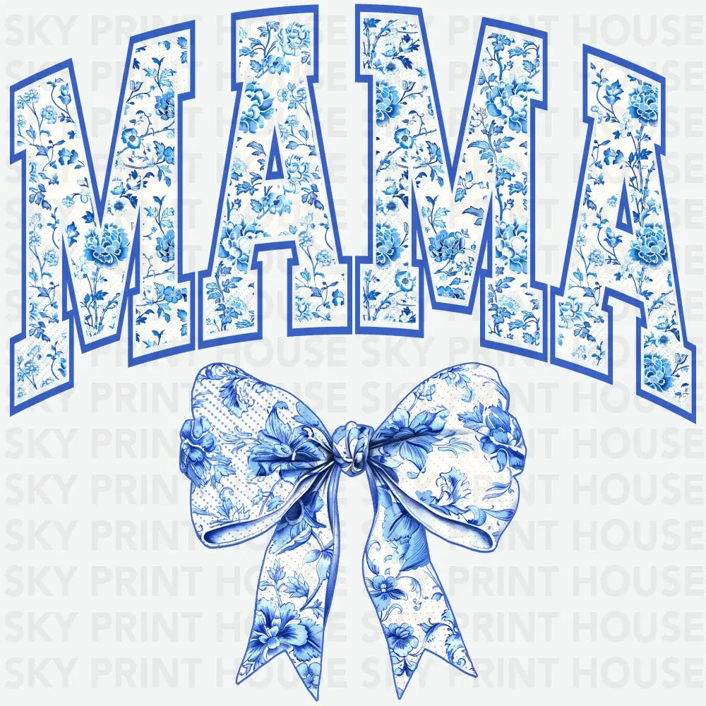Blue Chinoiserie Floral Ribbon Mama Mother’s Day Ready to Press DTF Transfer