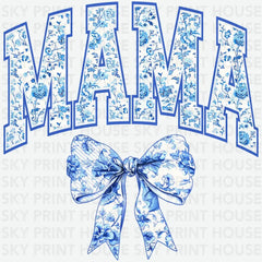 Blue Chinoiserie Floral Ribbon Mama Mother’s Day Ready to Press DTF Transfer