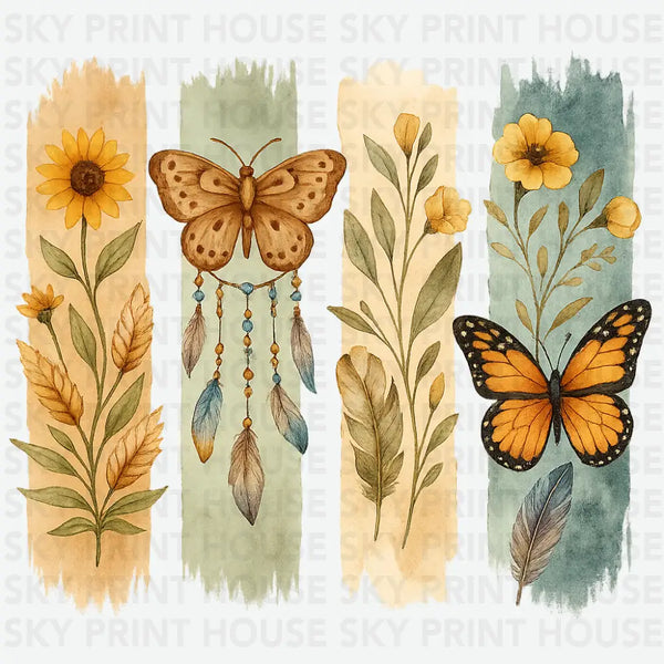 Boho Flower and Butterfly - Fall Ready to Press DTF Transfer
