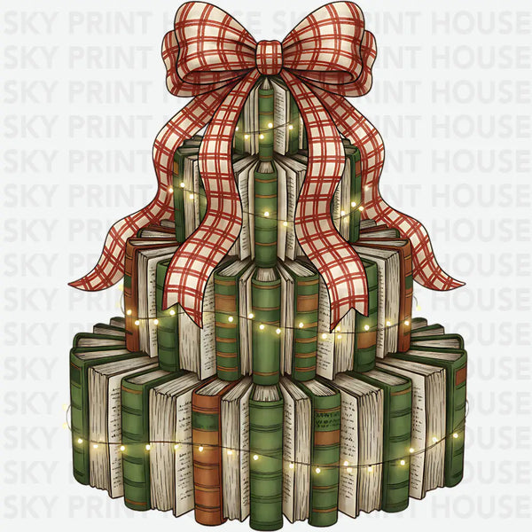 Book Christmas Tree - Christmas Ready to Press DTF Transfer