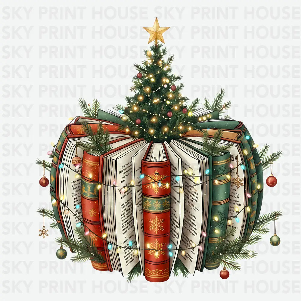 Bookish Christmas Tree - Christmas Ready to Press DTF Transfer