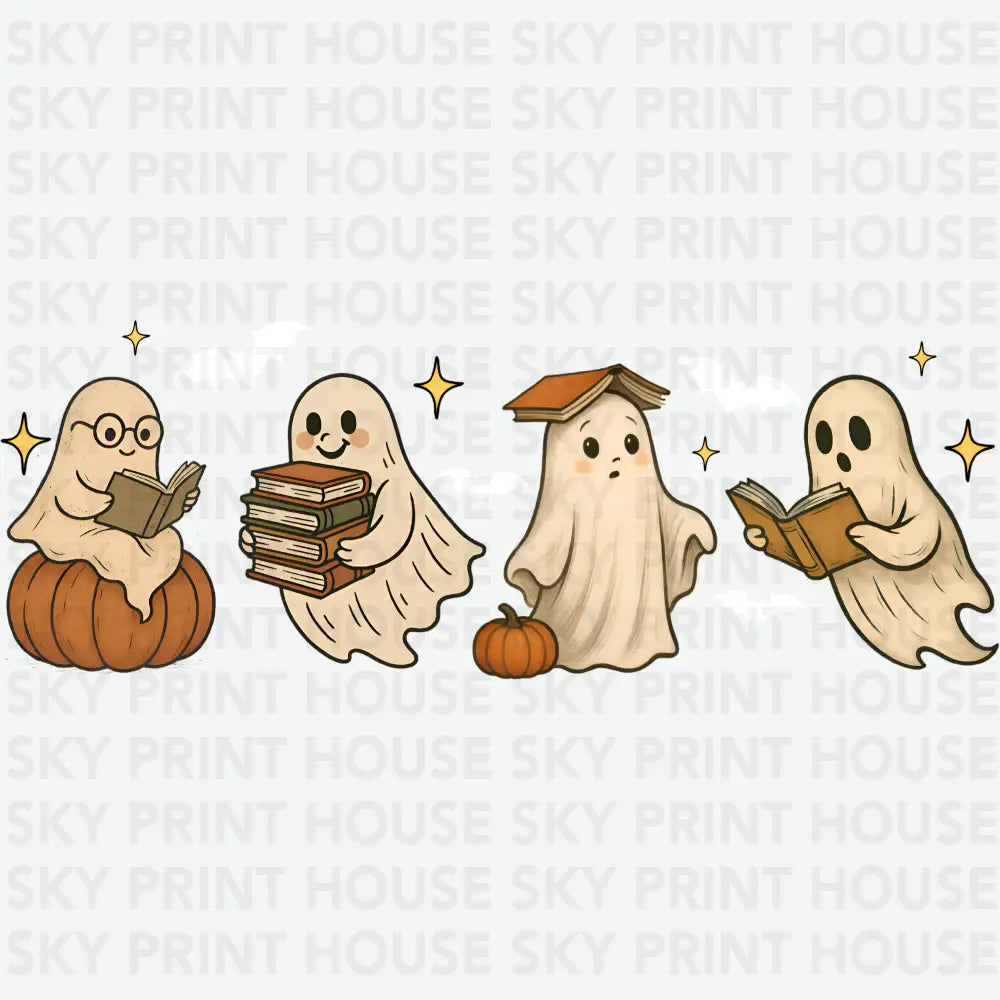 Bookish Ghosts – Cozy Halloween Reading - Ready to Press DTF Transfer