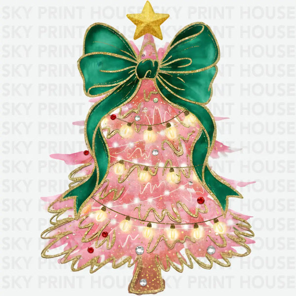 Brushstroke Christmas Tree Coquette Bow - Christmas Ready to Press DTF Transfer
