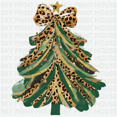 Brushstroke Glitter Coquette Leopard Christmas Tree - Christmas Ready to Press DTF Transfer