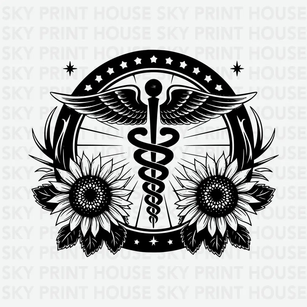 Caduceus Sunflower Nurse Ready to Press DTF Transfer