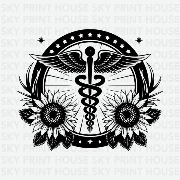 Caduceus Sunflower - Nurse Ready to Press DTF Transfer