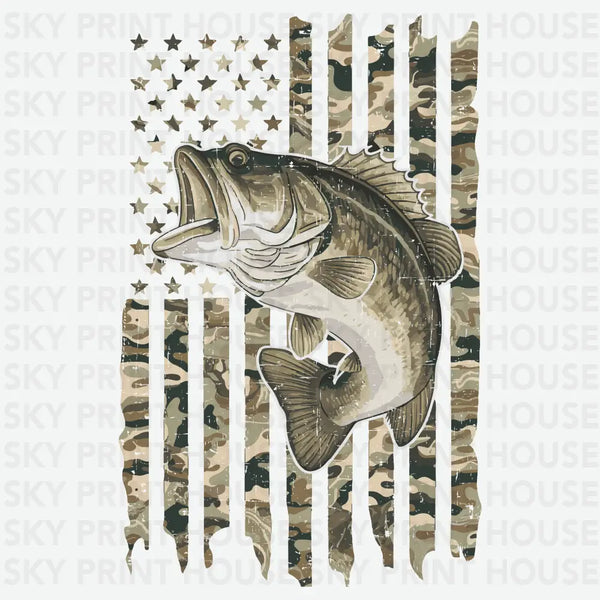 Camouflage USA Flag Fish - Fishing Ready to Press DTF Transfer