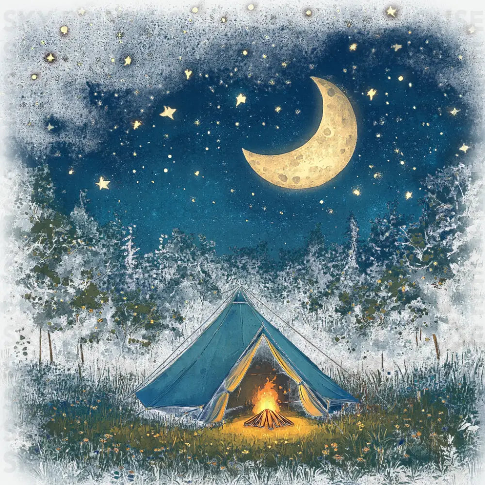 Camping Tent in The Moonlight Camping Ready to Press DTF Transfer