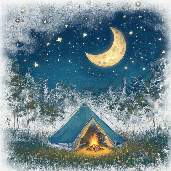 Camping Tent in The Moonlight - Camping Ready to Press DTF Transfer