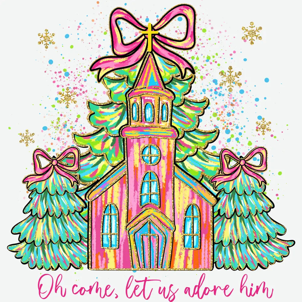 Christmas Church with Bows – Girly Faith Holiday Ready to Press DTF Transfer
