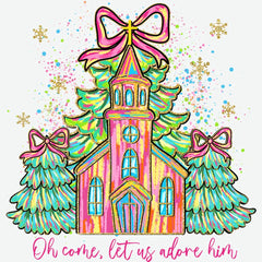 Christmas Church with Bows – Girly Faith Holiday Ready to Press DTF Transfer